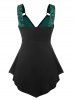 Plus Size Plung Skull Lace Panel Tank Top -  