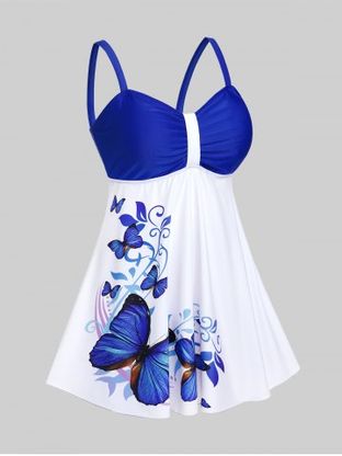 Plus Size & Curve Butterfly Print Modest Boyleg Tankini Swimsuit