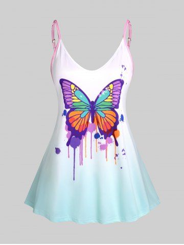 Plus Size & Curve Butterfly Print Ombre Color Cami Top