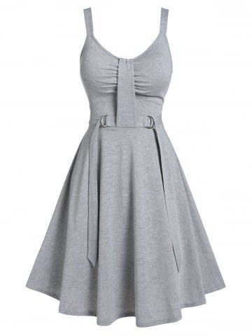 D Ring Plain Sleeveless Dress - LIGHT GRAY - XL