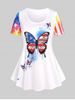 Plus Size & Curve American Flag Butterfly Print Patriotic Tee -  