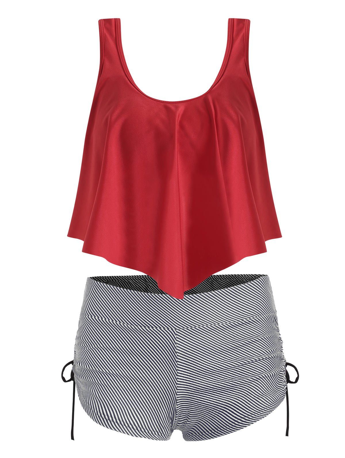 Shops Striped Cinched Flounce Overlay Tankini Swimwear  
