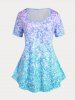 Ombre 3D Sparkly Glittery Tee and Capri Leggings Plus Size Summer Outfit -  