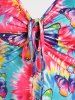 Plus Size & Curve Butterfly Print Tie Dye Cinched Tank Top -  