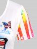 T-shirt Patriotique Style Curve à Imprimé Papillon Grande Taille - Blanc 2X | US 18-20