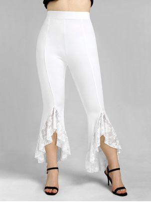Plus Size&Curve Lace Panel Slit High Rise Flare Pants