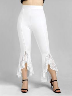 Plus Size&Curve Lace Panel Slit High Rise Flare Pants - WHITE - 5X