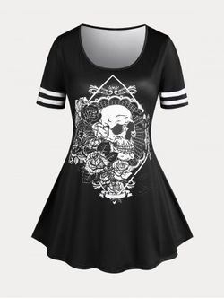 Plus Size & Curve Gothic Rose Skull Print Tee - BLACK - 1X | US 14-16