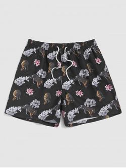 Shorts de Playa con Estampados de Flores y Tigre - BLACK - XXL