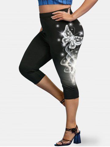 Plus Size & Curve High Waisted Butterfly Print Capri Leggings