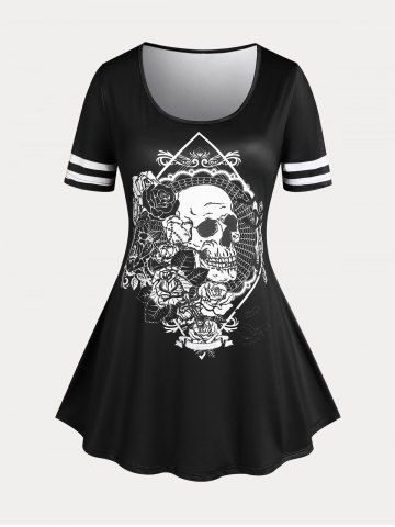 Plus Size & Curve Gothic Rose Skull Print Tee
