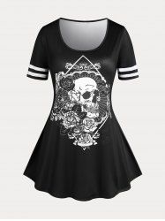 T-shirt Gothique à Imprimé Rose et Crâne Grande Taille - Noir 4x | US 26-28