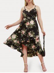 Plus Size&Curve Floral Flounce Surplice High Low Midaxi Dress -  