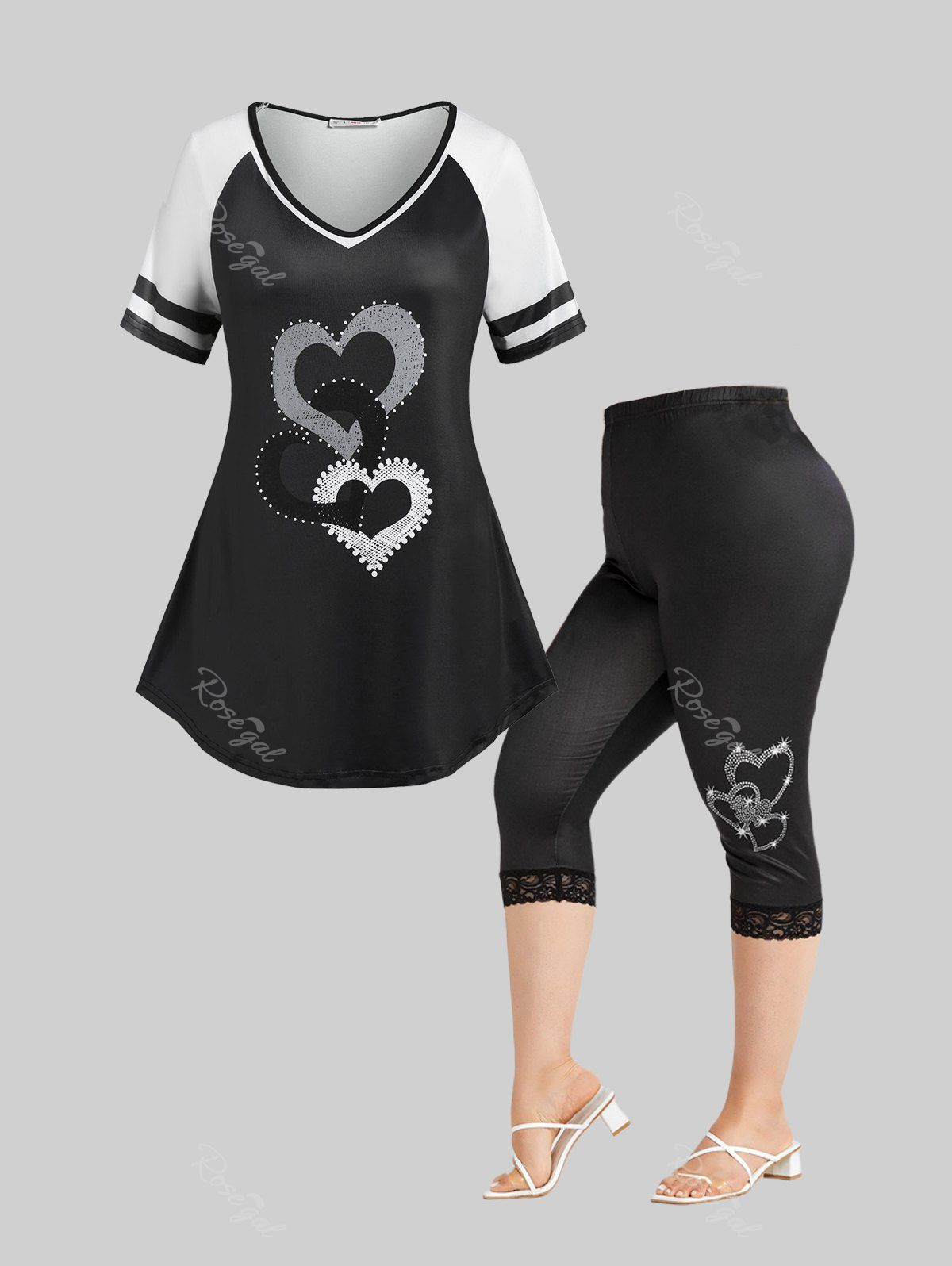 Heart Pattern Tee And High Waist Curve 
