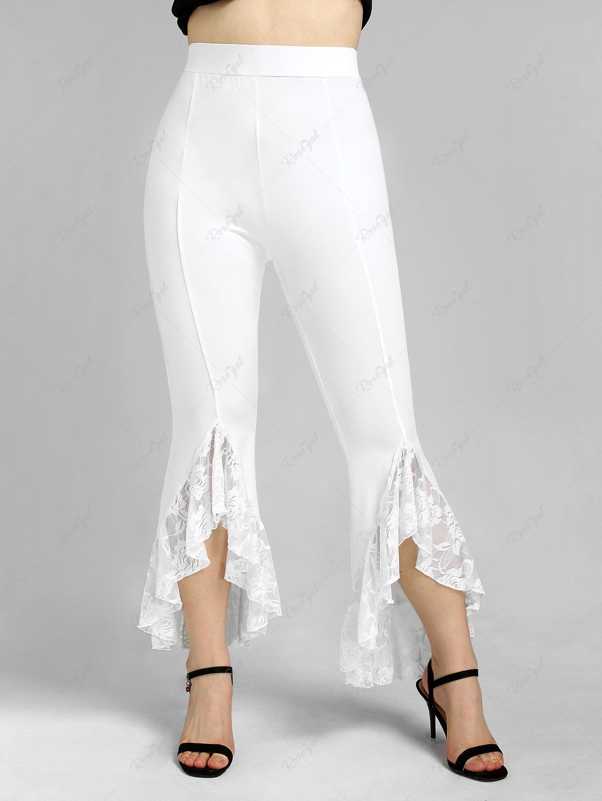 Cheap Plus Size&Curve Lace Panel Slit High Rise Flare Pants  