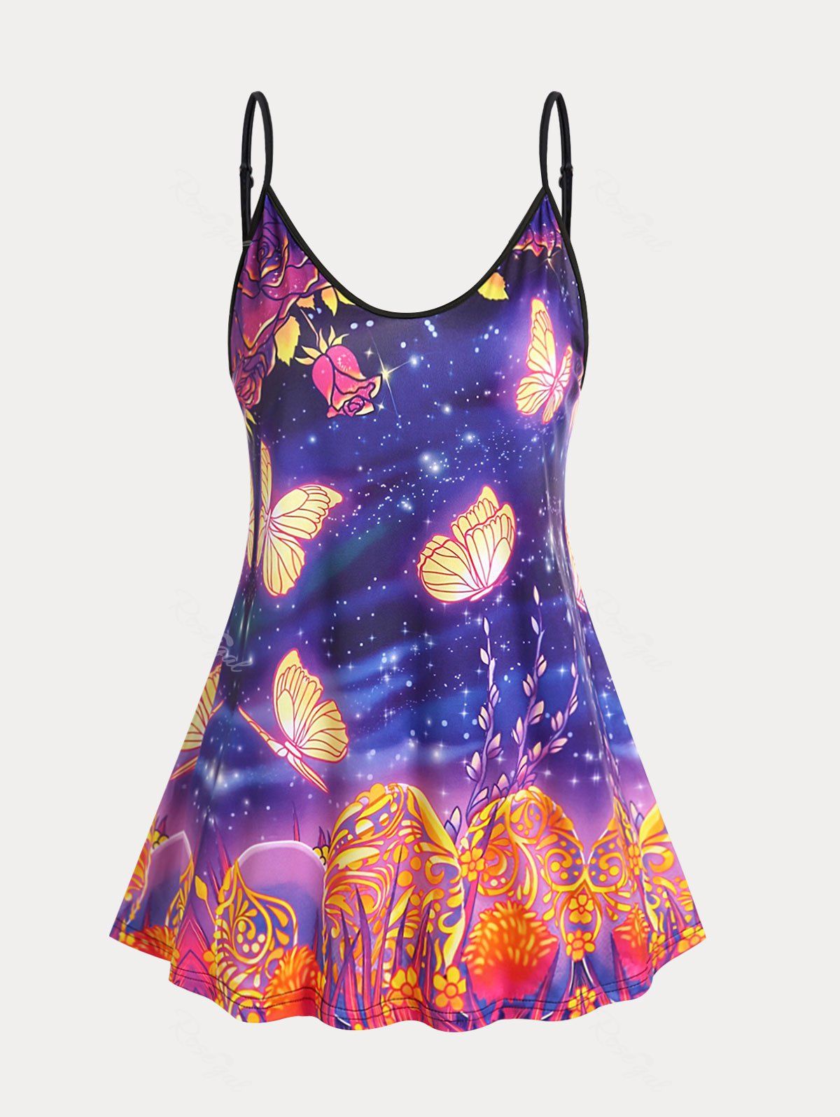 Affordable Plus Size & Curve Galaxy Butterfly Tank Top  