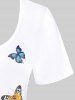 T-shirt Courbe à Imprimé Papillon et Fleurs Grande Taille - Blanc 5x | US 30-32