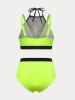 Plus Size Fishnet Overlay Ruched Bikini Swimsuit -  