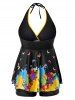 Plus Size & Curve Halter Splatter Paint Butterfly Tankini Swimsuit -  
