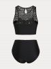 Plus Size & Curve Feather Geometry Lace Panel Bikini Swimsuit -  