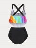 Plus Size & Curve Cross Ombre Overlay Ruched Padded Tankini Swimsuit -  