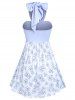 Flower Print Twist Halter Backless Dress -  