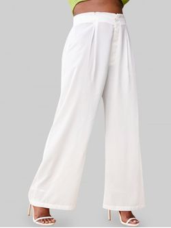 Plus Size High Waisted Pleated Wide Leg Pants - WHITE - 2X