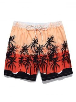 Shorts de Playa con Estampado de Palma con Cordón - RED - M