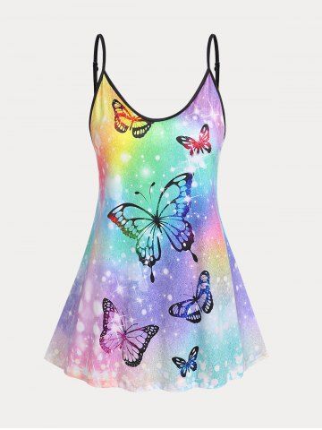 Plus Size Ombre Color Butterfly Print Tank Top (Adjustable Straps)