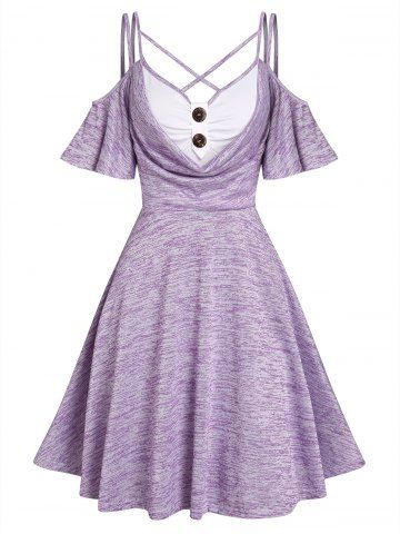 Cold Shoulder Space Dye Dress - LIGHT PURPLE - XXXL