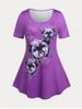 Floral Butterfly Print Plus Size Tunic T-shirt -  