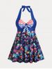 Plus Size & Curve Halter Underwire Butterfly Print High Waist Tankini Swimsuit -  