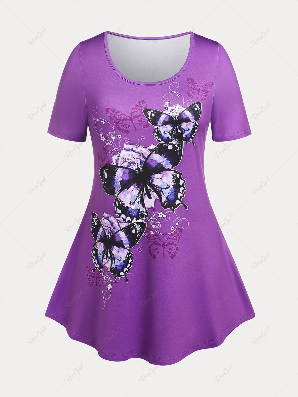 Outfit Floral Butterfly Print Plus Size Tunic T-shirt  