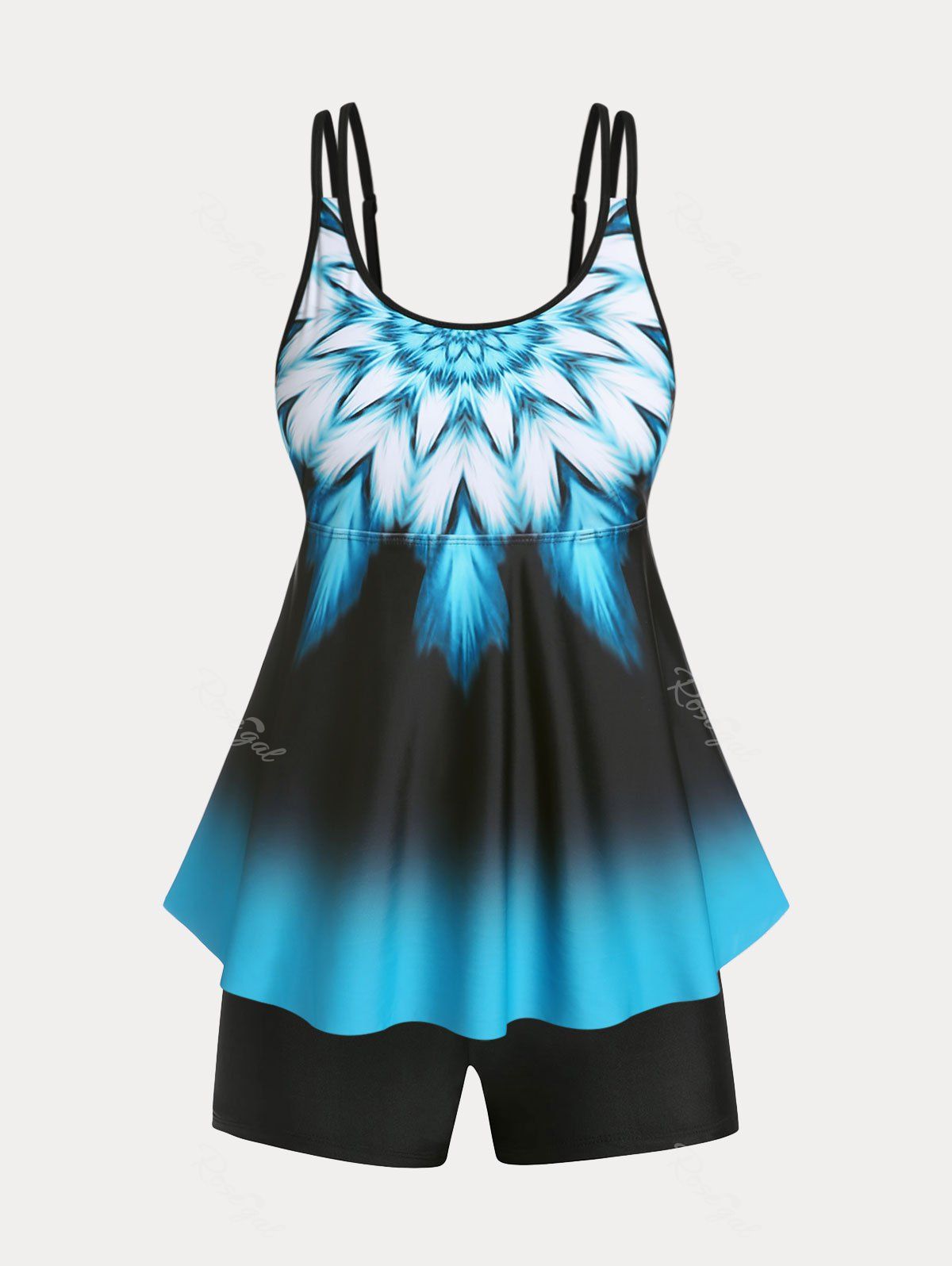 Hot Plus Size & Curve Printed Ombre Color Modest Boyleg Tankini Swimsuit  