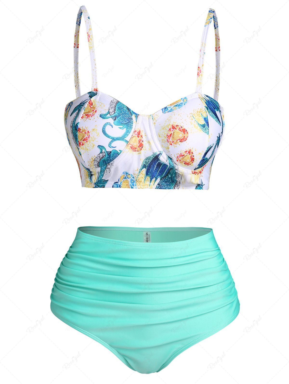 Discount Flying Dragon Heart Print Bikini Swimsuit  
