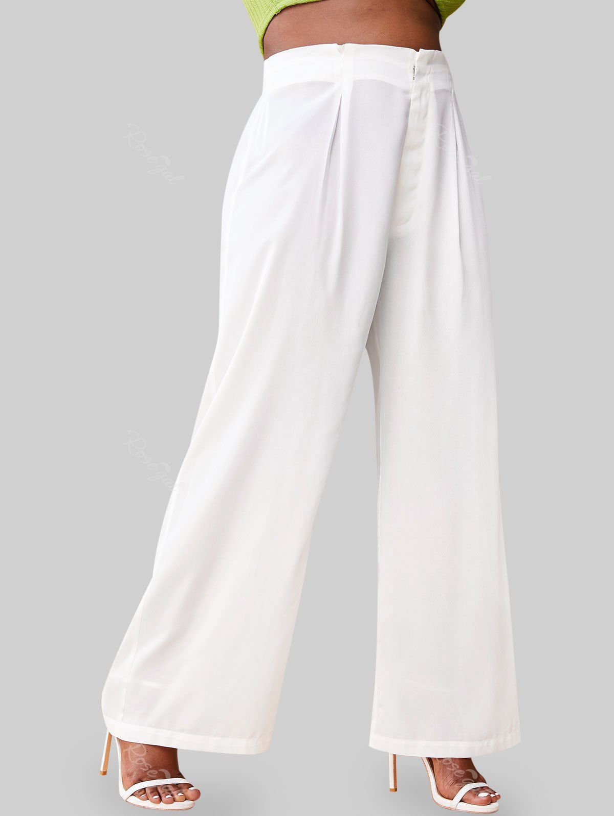 Affordable Plus Size High Waisted Pleated Wide Leg Pants  