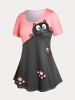 Two Tone Cat Print T-shirt and Curve High Waist Capri 3D Leggings Plus Size Summer Outfit -  