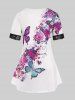 T-shirt à Imprimé Papillon et Fleurs à Dos Croisé Grande Taille - Blanc 5X
