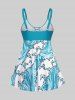 Plus Size & Curve Swirl Butterfly Print Lace Up Modest Tankini Swimsuit -  