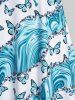 Maillot de Bain Tankini Modeste à Imprimé Papillons en Tourbillon de Grande Taille à Lacets - Bleu clair L