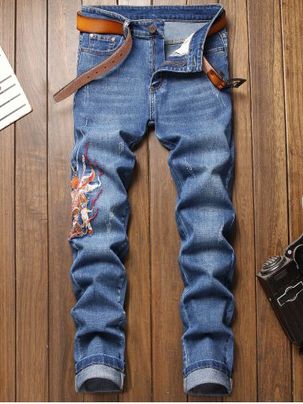 Monkey King Embroidery Patchwork Jeans