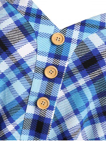 Dual Strap Plaid Tank Top and High Waist Capri 3D Leggings Plus Size Summer Outfit