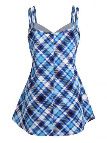 Dual Strap Plaid Tank Top and High Waist Capri 3D Leggings Plus Size Summer Outfit