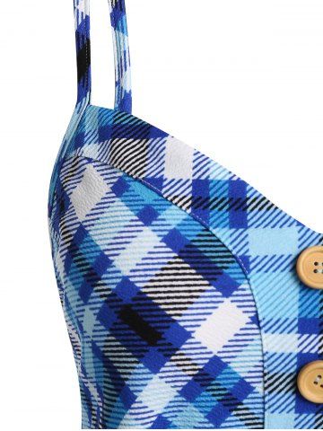 Dual Strap Plaid Tank Top and High Waist Capri 3D Leggings Plus Size Summer Outfit