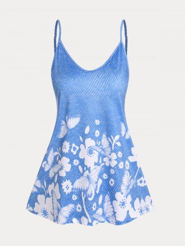 Plus Size & Curve Floral Printed Cami Top - LIGHT BLUE - 4XL