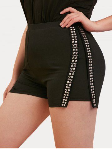 Plus Size&Curve Studs Mini Shorts - BLACK - 5X