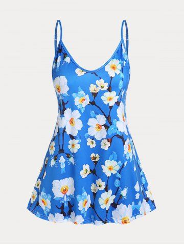 Plus Size & Curve Cottagecore Floral Print Flowy Cami Top - BLUE - 3XL