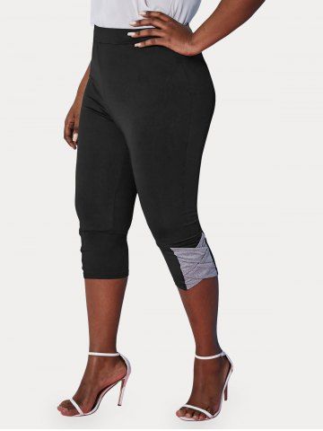 Plus Size & Curve Colorblock Criss Cross Capri Leggings - BLACK - 3X
