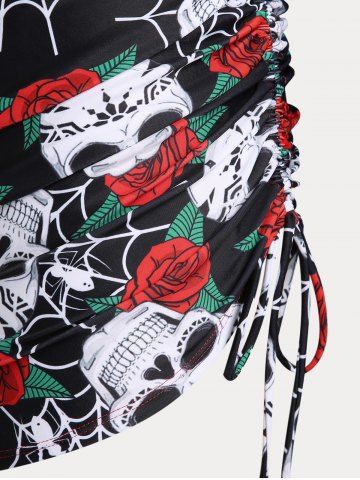 Plus Size & Curve Skull Rose Print Crossover Three Piece Bikini Swimsuit