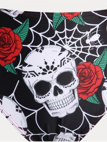 Plus Size & Curve Skull Rose Print Crossover Three Piece Bikini Swimsuit